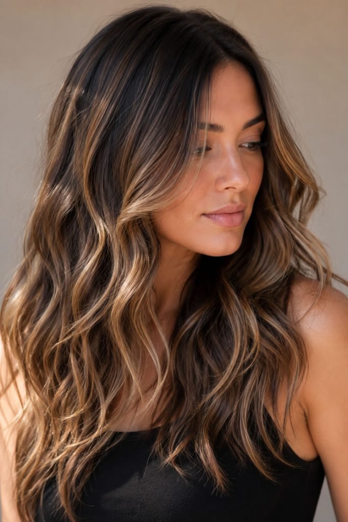 Basic balayage hair color with hand-painted highlights
