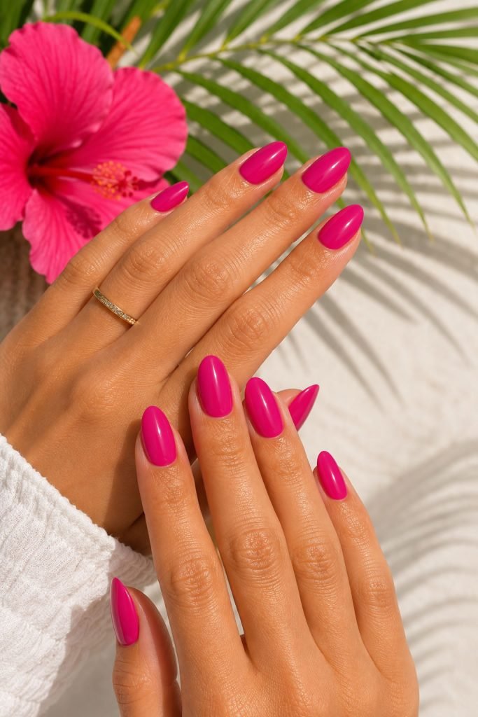 Bright fuchsia summer nails with bold pink nail colors for a vibrant manicure