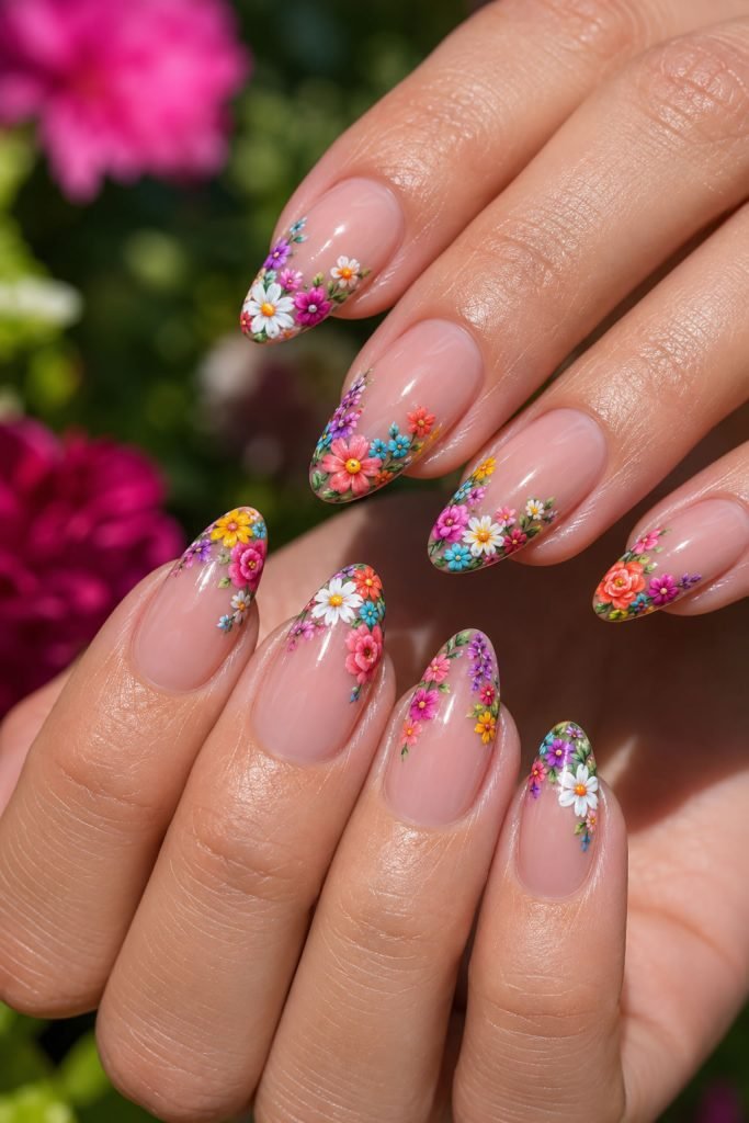 Colorful Floral French Tips