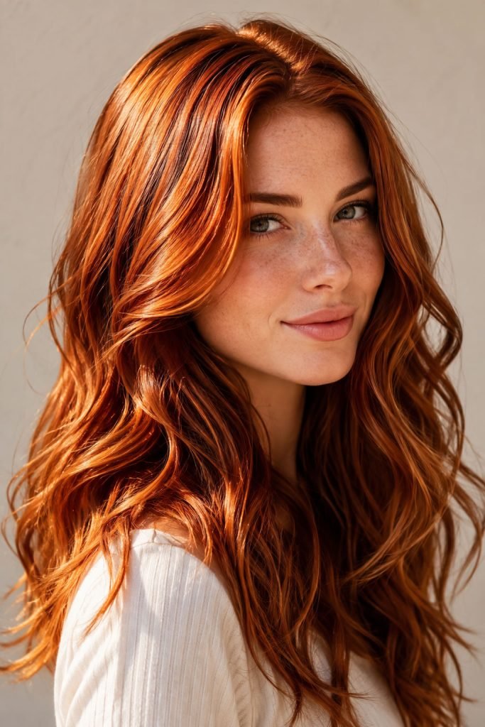 Copper tones hair color with red and rose gold shine