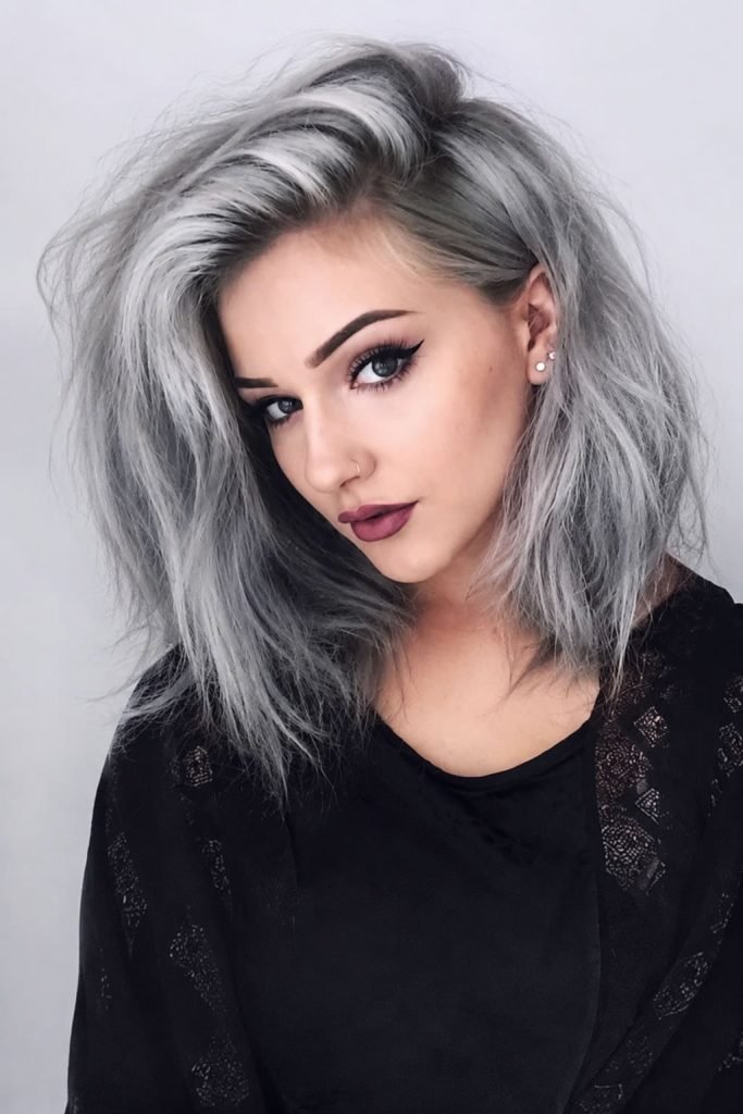 Going gray hair color with silver highlights and gray frosting
