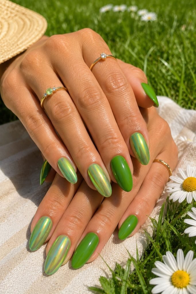 Grass Green Iridescent Nails
