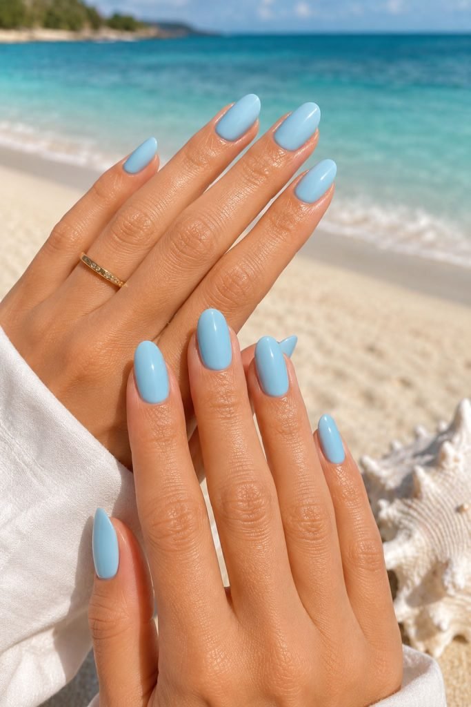 Light blue summer nails inspired by ocean nail colors for warm weather