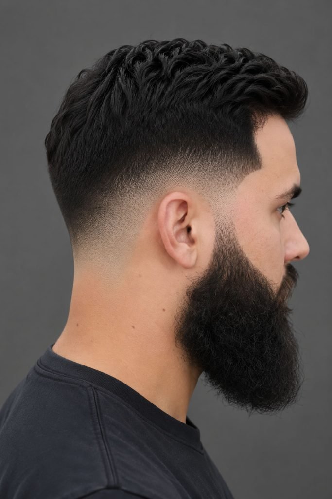 Low bald fade haircut for guys with a smooth skin fade and short textured top