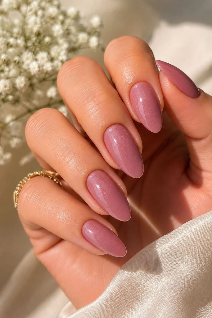 Mauve summer nails featuring soft elegant nail colors with glossy finish