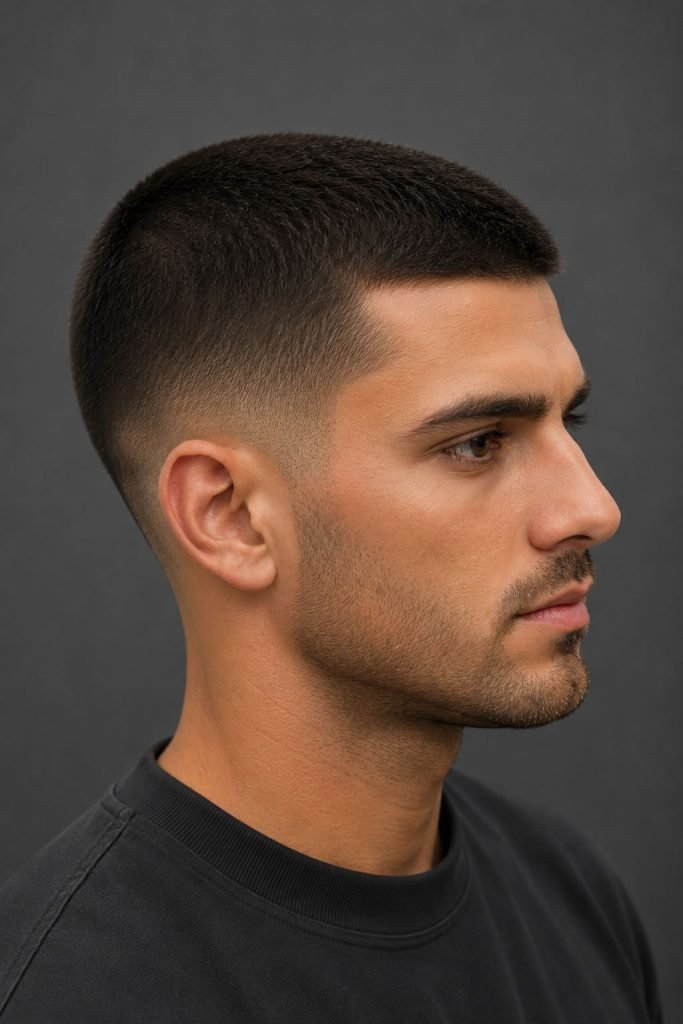 Overgrown buzz cut with a subtle low fade hairstyle for guys and natural texture