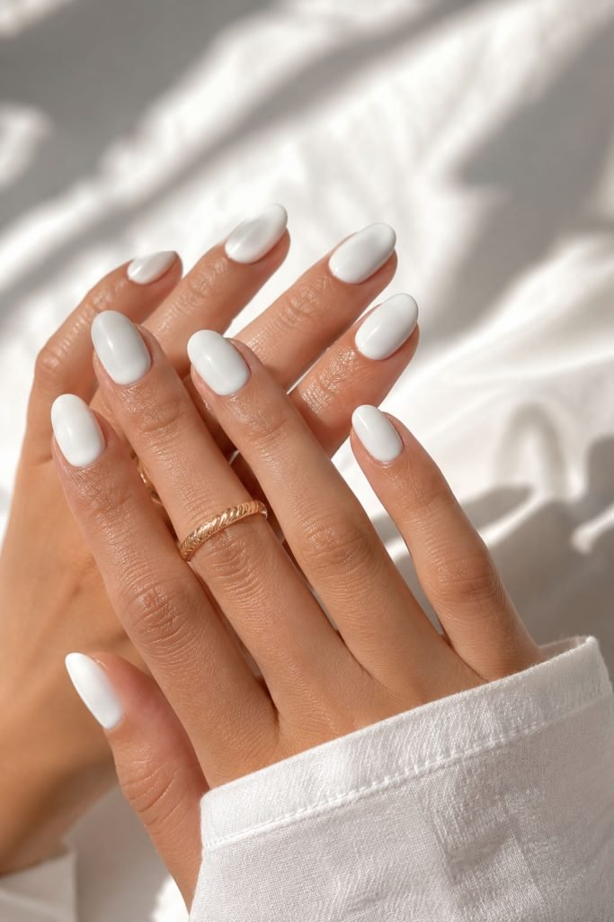 Solid white summer nails with a classic bright nail color for warm weather