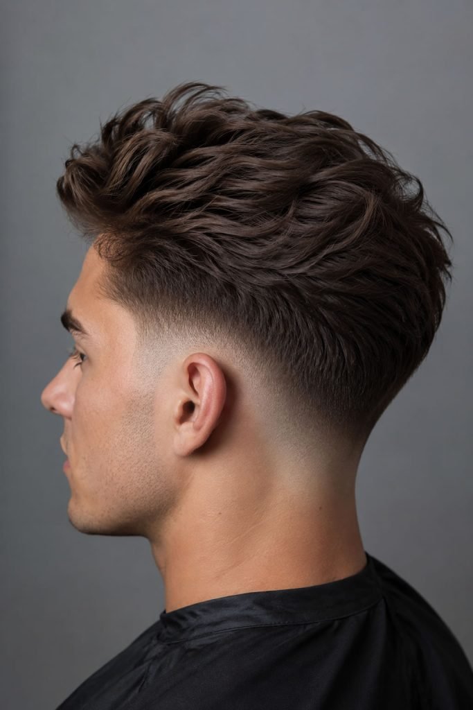 Textured blowout low fade hairstyle for men with thick, voluminous hair