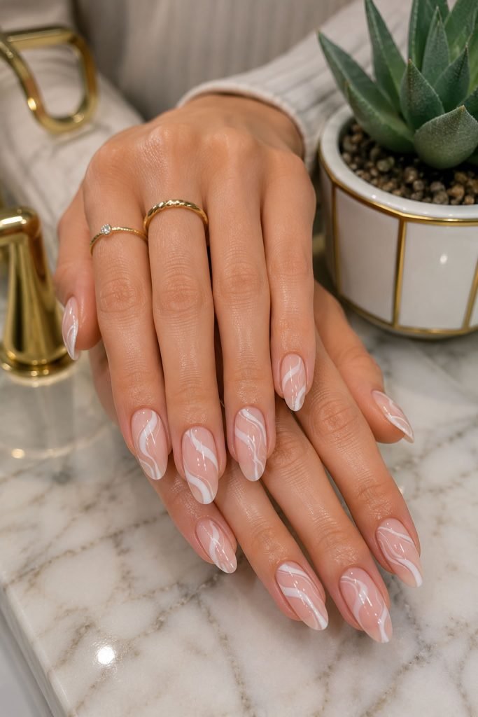 White Swirl Nails