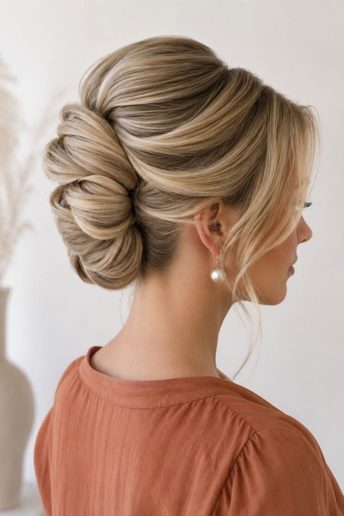 voluminous updo hairstyle for straight hair without heat