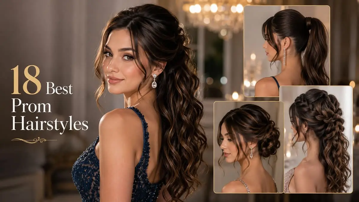 18 prom hairstyles for 2026 featuring romantic waves, sleek ponytails, braids, and elegant updos
