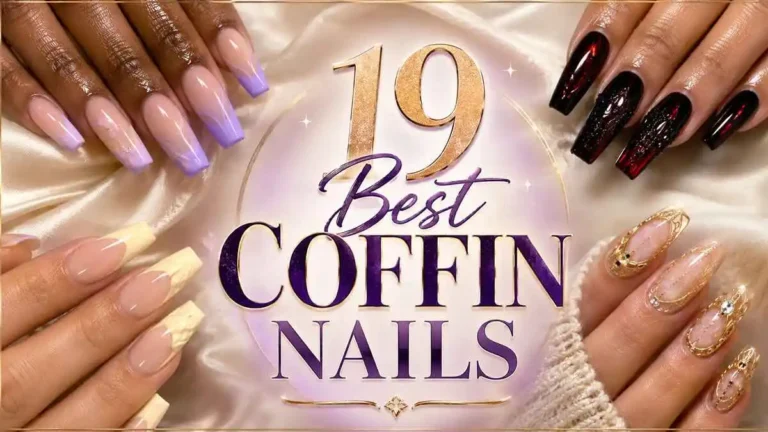 19 coffin nails designs featuring stylish French tips, ombre, gothic, colorful and trendy nail art ideas