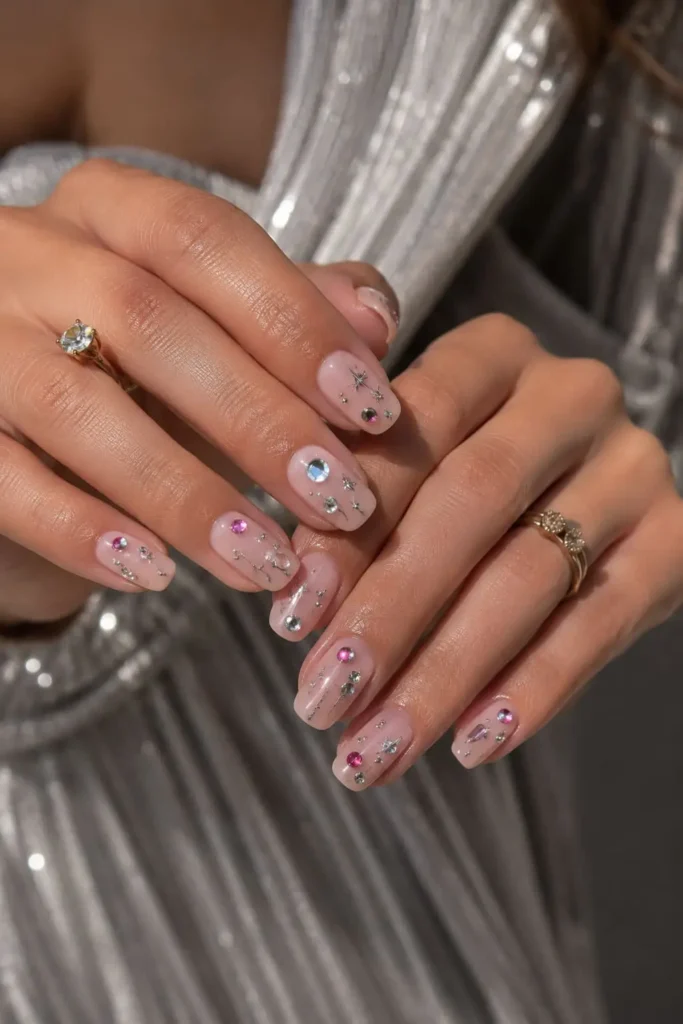 Bejewelled Bath nails with sparkling disco gems and rhinestones