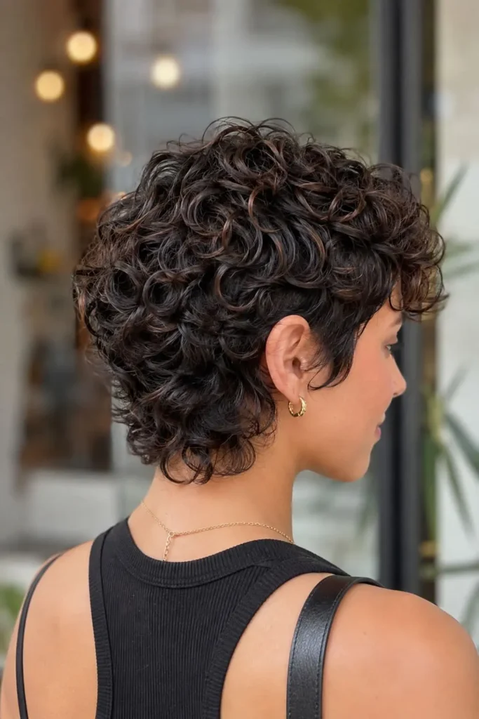 Cropped ringlet curls with a clean tapered back for women over 30