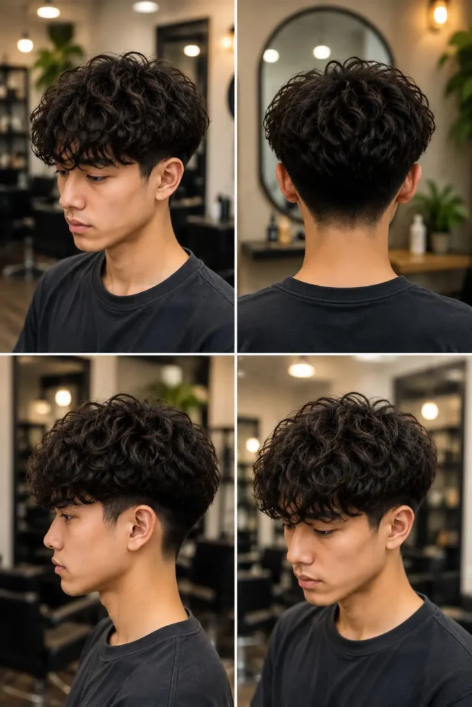 Curly ice cream haircut with rounded defined curls for men