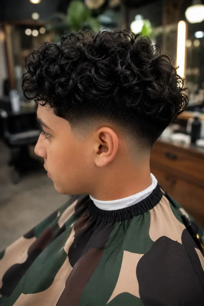 Curly tapered ice cream haircut with rounded natural curls