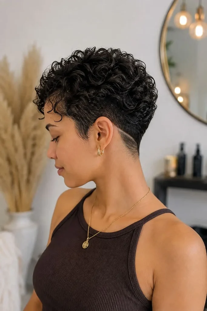 Elegant short curly crop with natural curl texture for women over 30