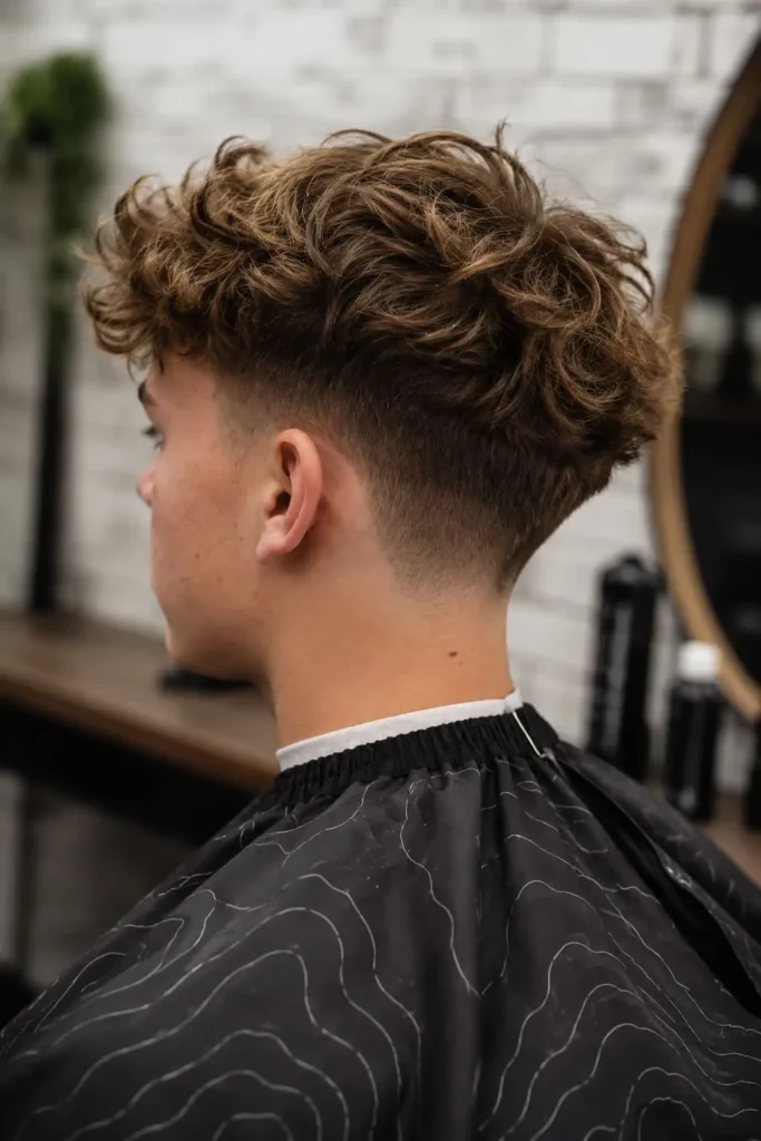 Fluffy taper haircut with voluminous rounded top for men