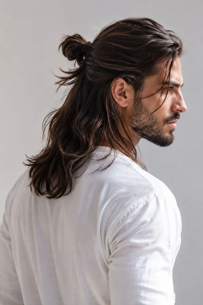 Half-up half-down long hairstyle for men