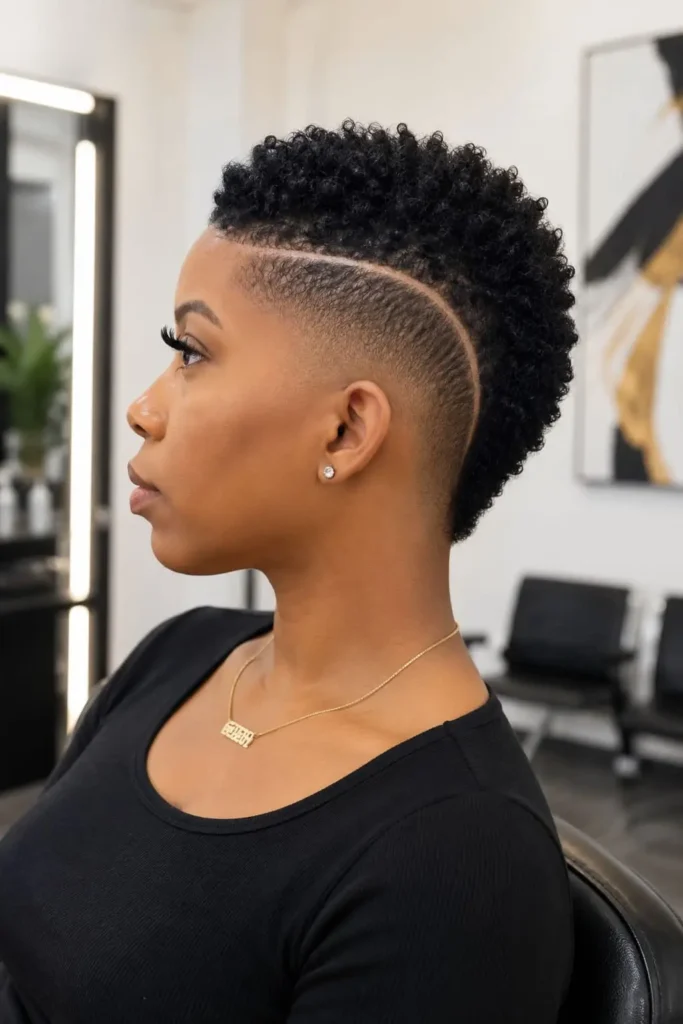 Kinky mohawk fade hairstyle for women with natural textured hair