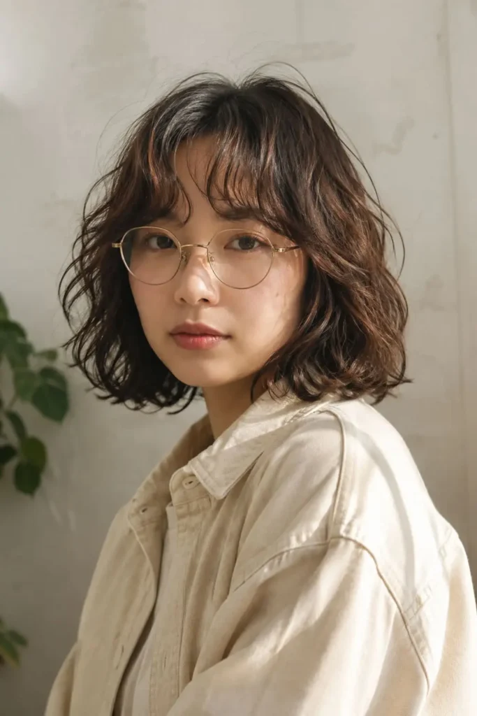 Layered short curly shag hairstyle with face-framing curls for women over 30