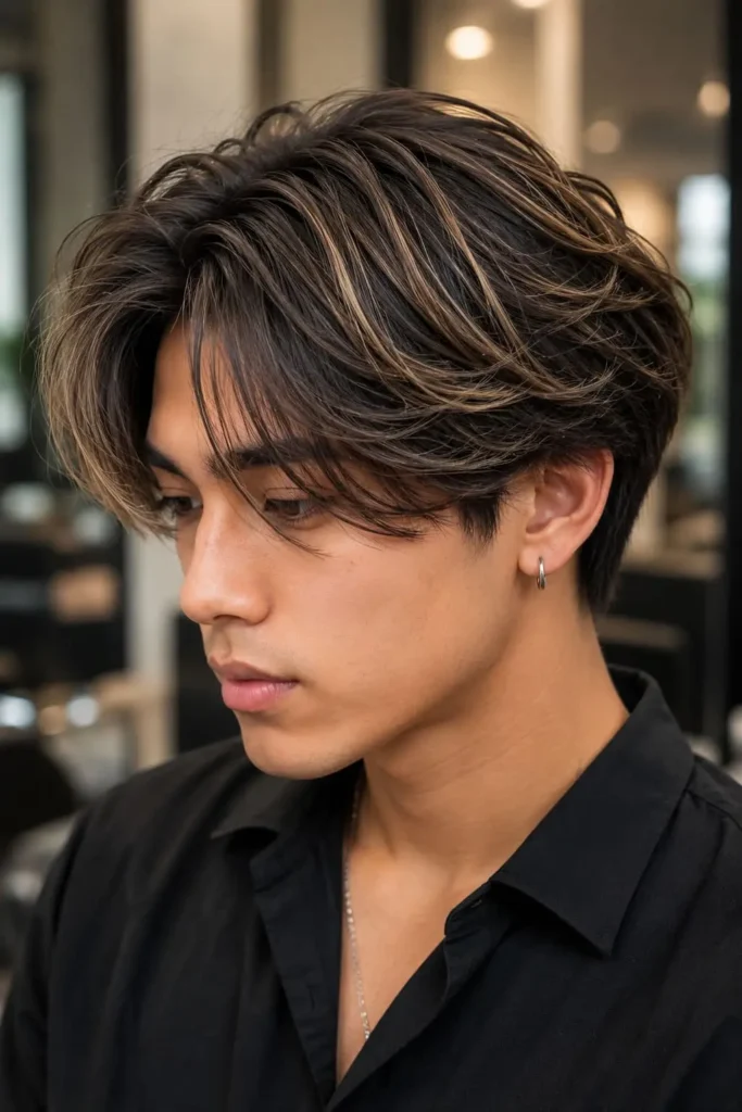 Long ice cream haircut with layered voluminous scoop shape
