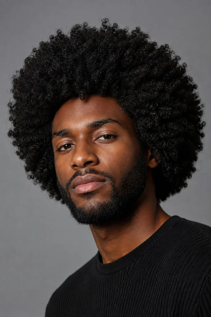 Long natural afro hairstyle for men with tight coiled hair