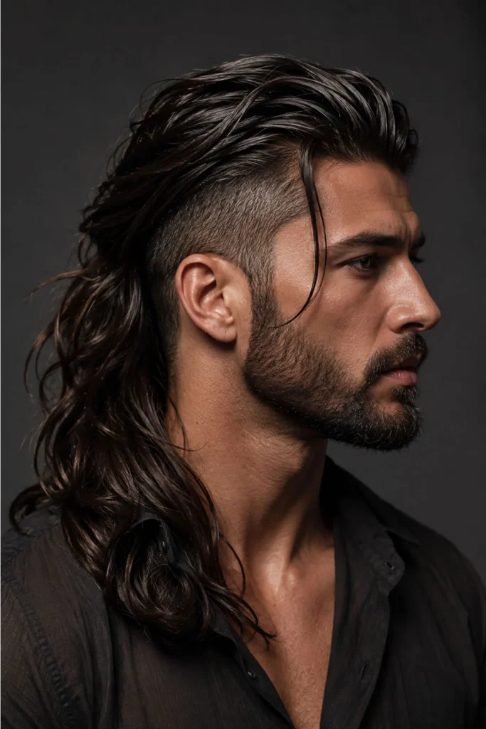 Long top undercut hairstyle for men with swept-back hair