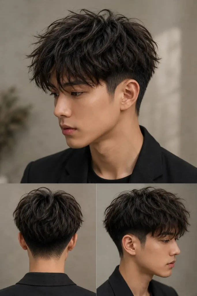 Low taper fade ice cream haircut with rounded textured top