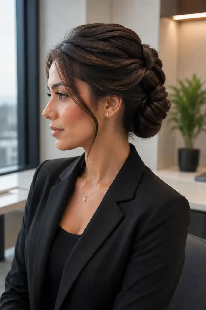 Modern knotted updo hairstyle for work