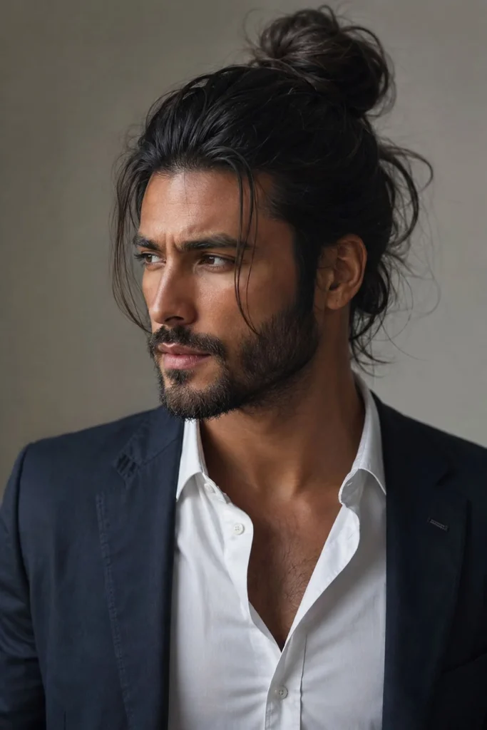 Modern man bun hairstyle for men with long hair