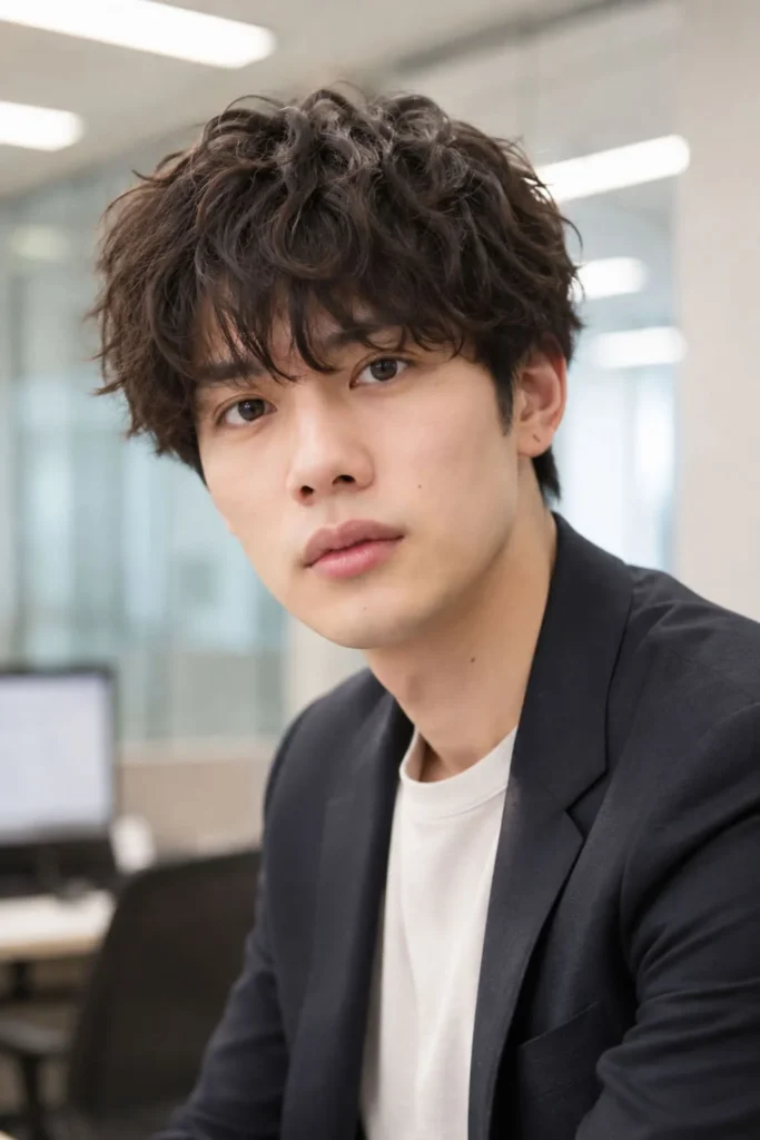 Men's nuance perm with subtle loose curls for a natural office-friendly hairstyle