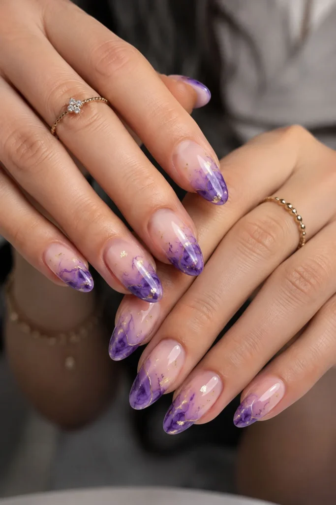 Purple Marble French Tip Nails