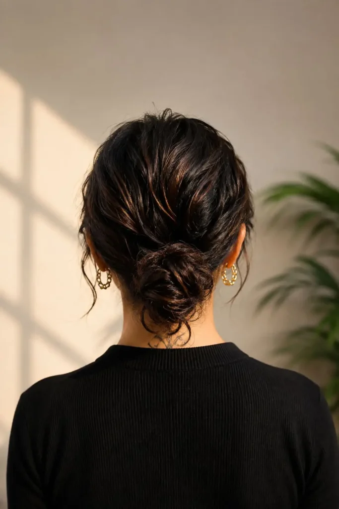 Scrunchie-less low bun for an easy work hairstyle