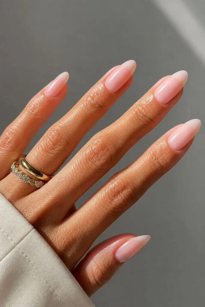 Sheer Bubble Bath nails with translucent milky pink glossy finish