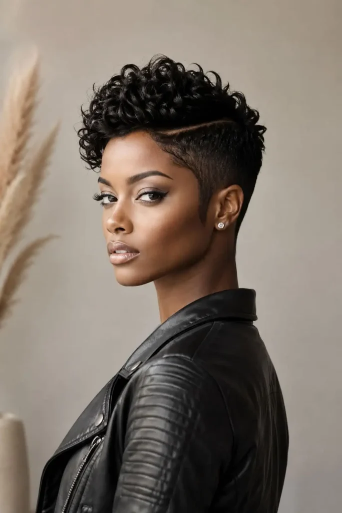 Short curly quiff with natural volume at the crown for women over 30