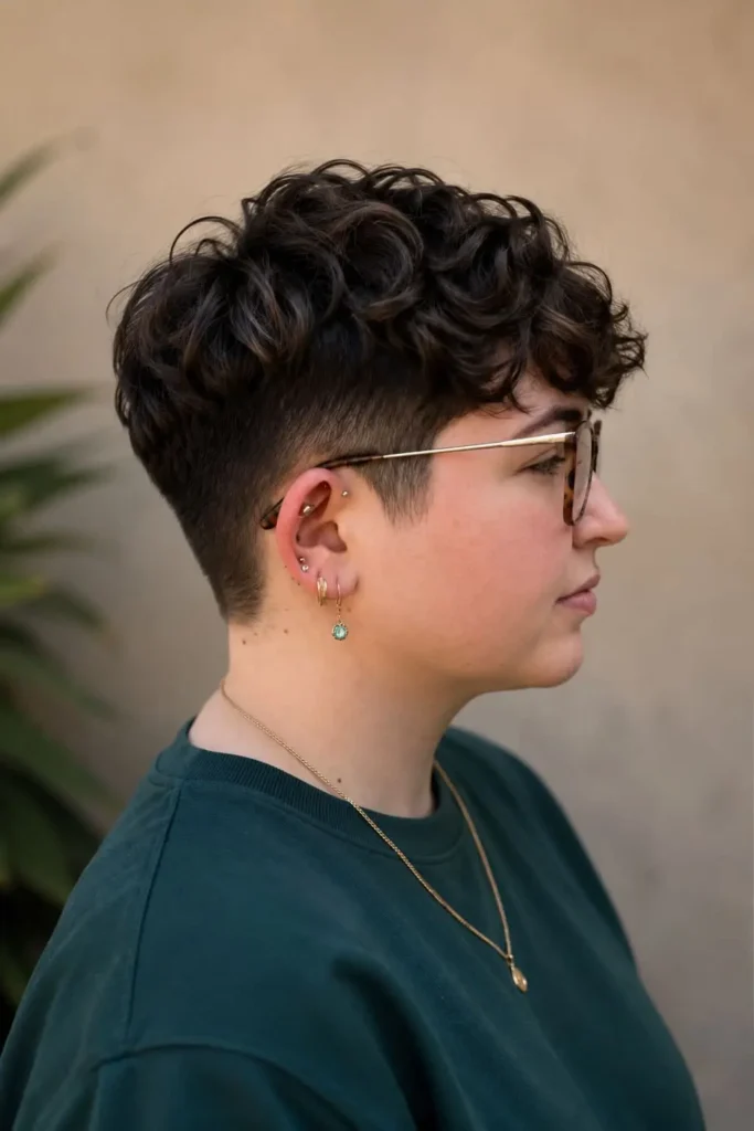Short curly top with faded sides for a modern hairstyle over 30