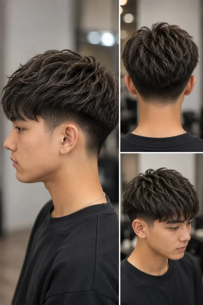 Short ice cream haircut with compact rounded volume for men