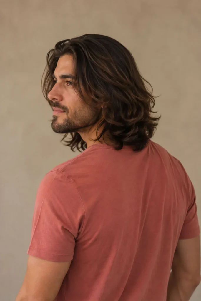 Shoulder-length natural hairstyle for men with wavy hair