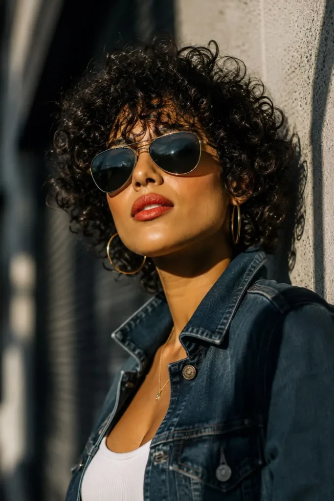 Soft bouncy short curly crop hairstyle for women over 30