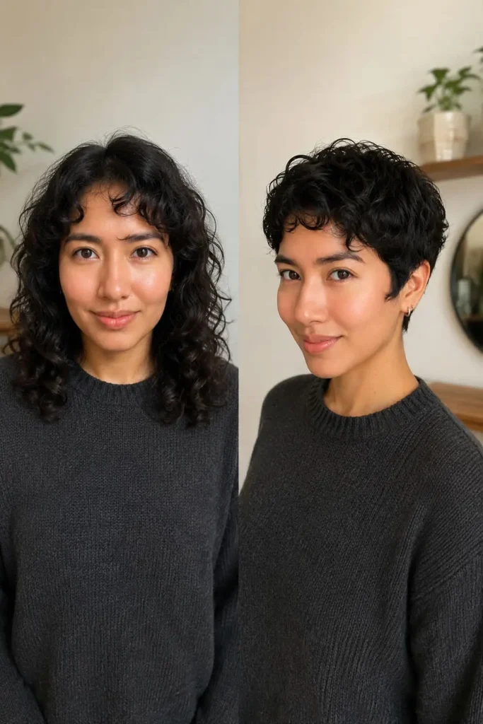 Soft curly pixie haircut for women over 30 with defined natural curls