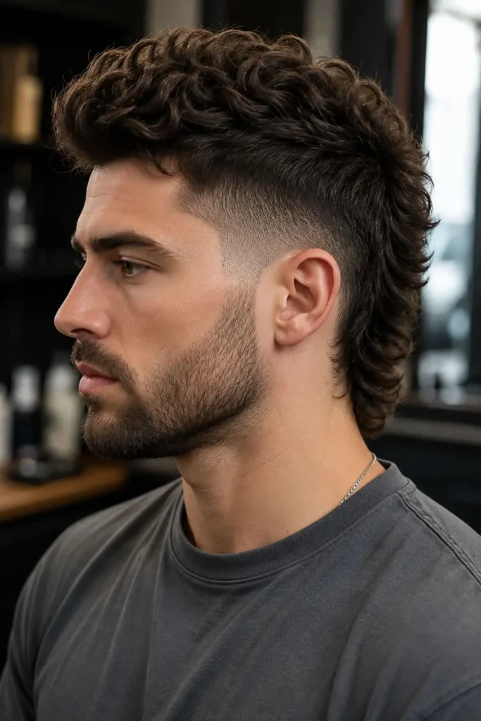 Taper fade mohawk with textured central volume and closely tapered sides