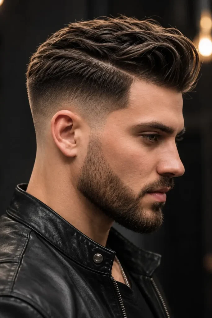 Taper fade side part with a defined part line and smoothly blended sides