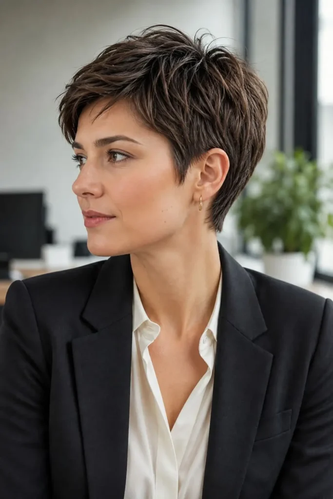 Textured pixie haircut for a professional work look