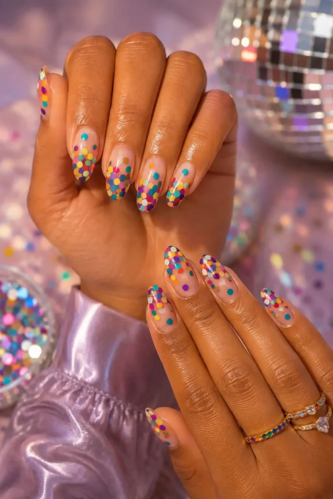 Thermal jelly birthday nails with colorful confetti glitter reveal