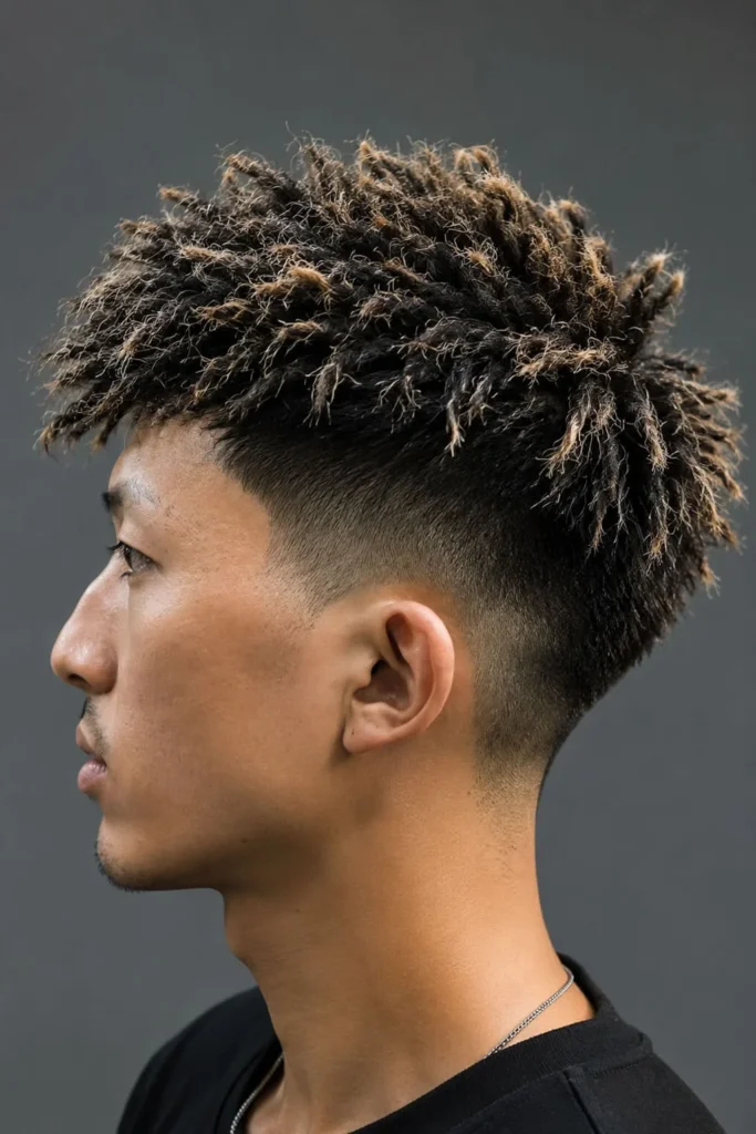 Men's twisted perm with bold tight coils and voluminous textured curls