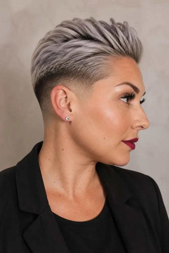 Two-tone fade haircut for women with contrasting hair color