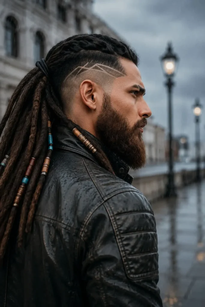 Viking braided ponytail with undercut hairstyle for men
