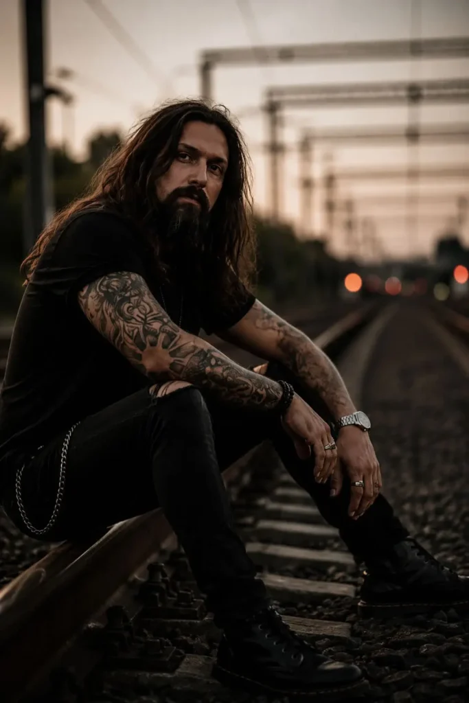 Viking long hair hairstyle for men with natural texture