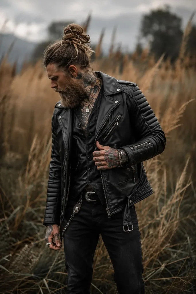 Viking man bun hairstyle with shaved sides for men